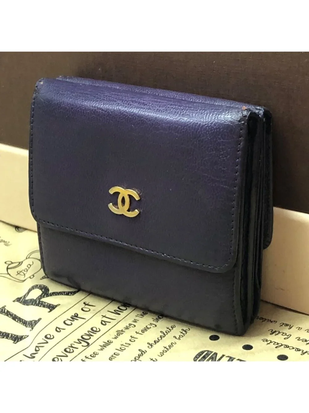 Chanel Trifold Wallet Compact CC Logo Lambskin Purple Card